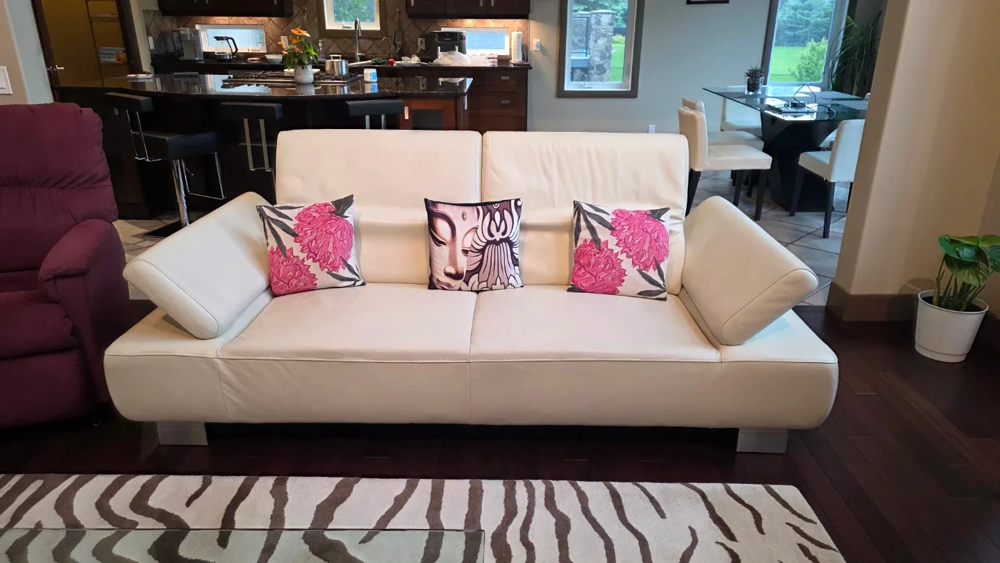 Cream Leather Sofa Set - photo 3