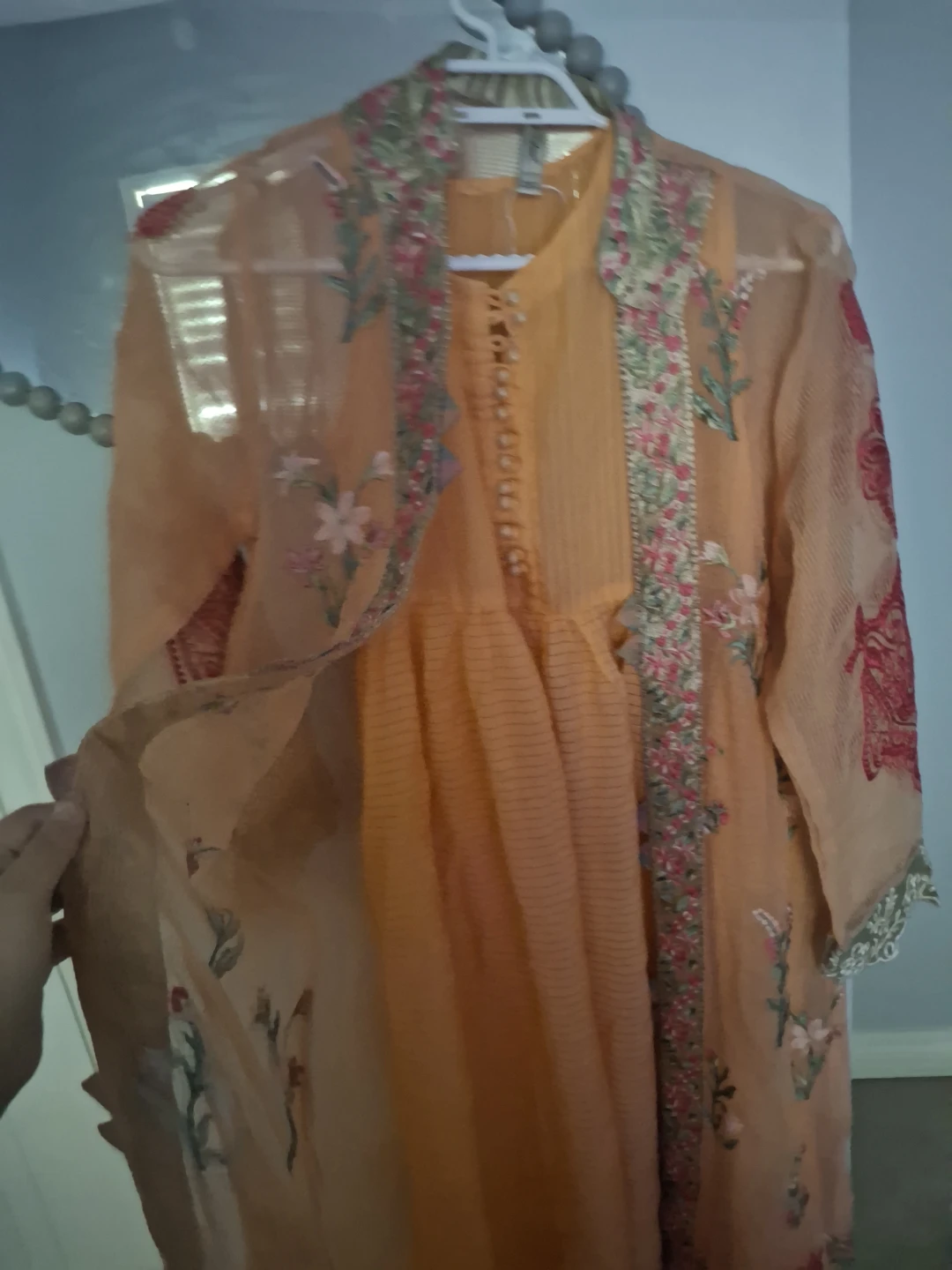 Ethnic Outfitters Peach Embroidered Pakistani Suit - Size Small - photo 2