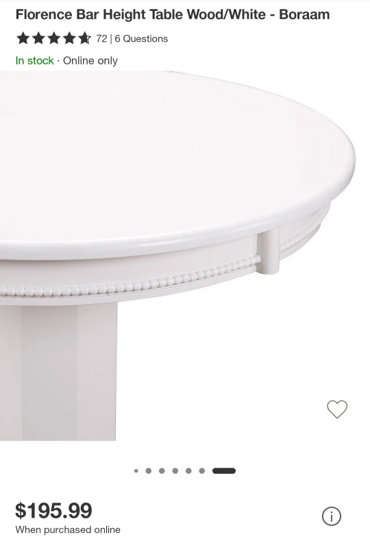 Boraam Florence Bar Height Table - White - photo 3