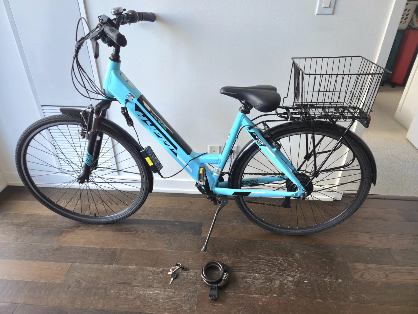Hyper E-Ride City Electric Assist Bike - Blue With Basket