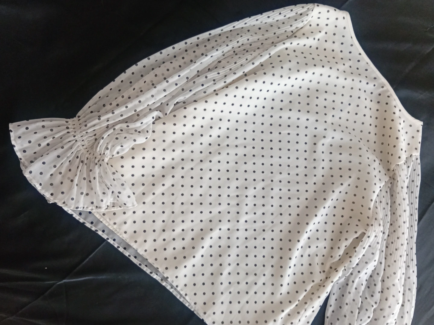 White Polka Dot Blouse with Sheer Sleeves - photo 4