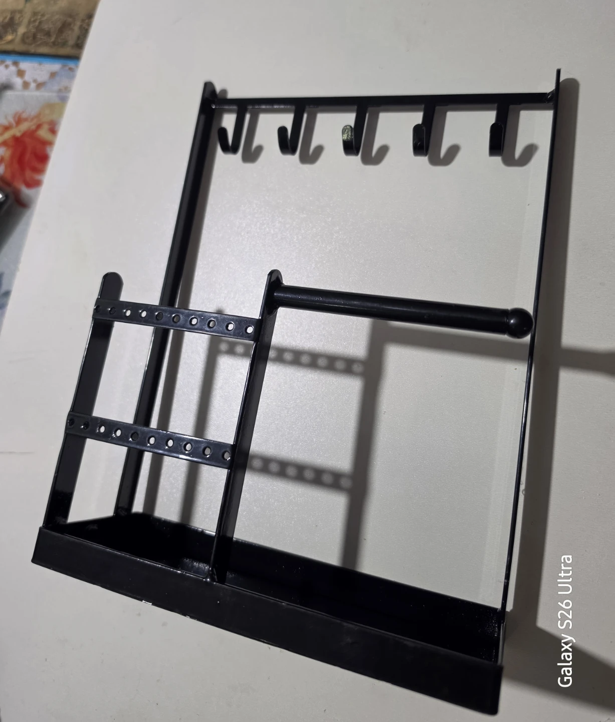 Black Metal Jewelry Organizer With Tray Base and Hooks - photo 2