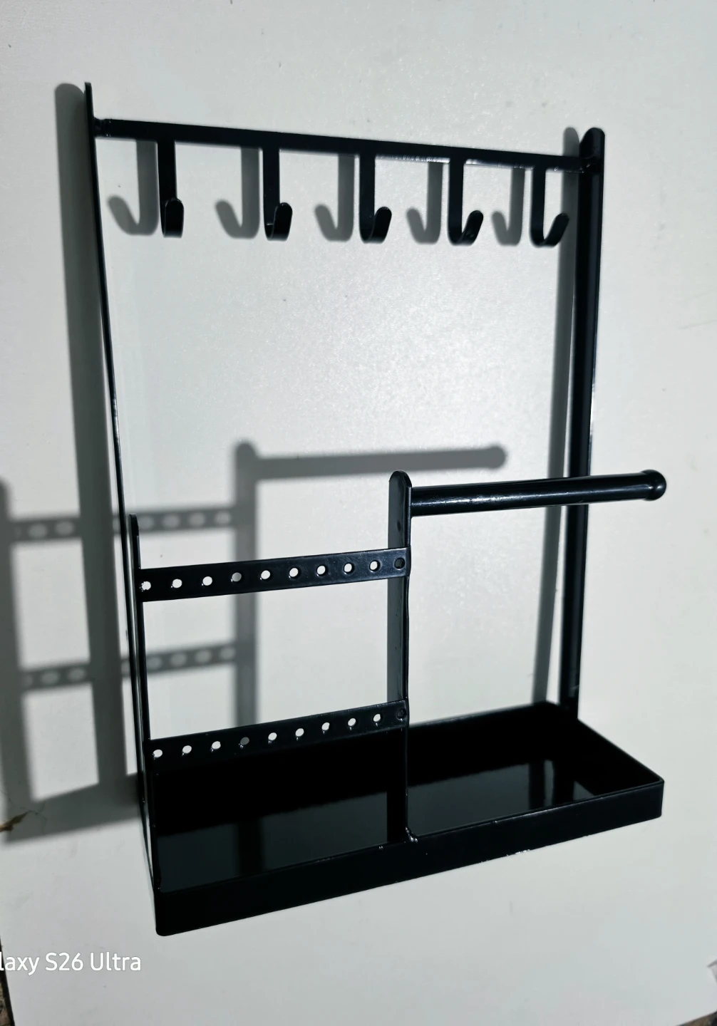 Black Metal Jewelry Organizer With Tray Base and Hooks - photo 5