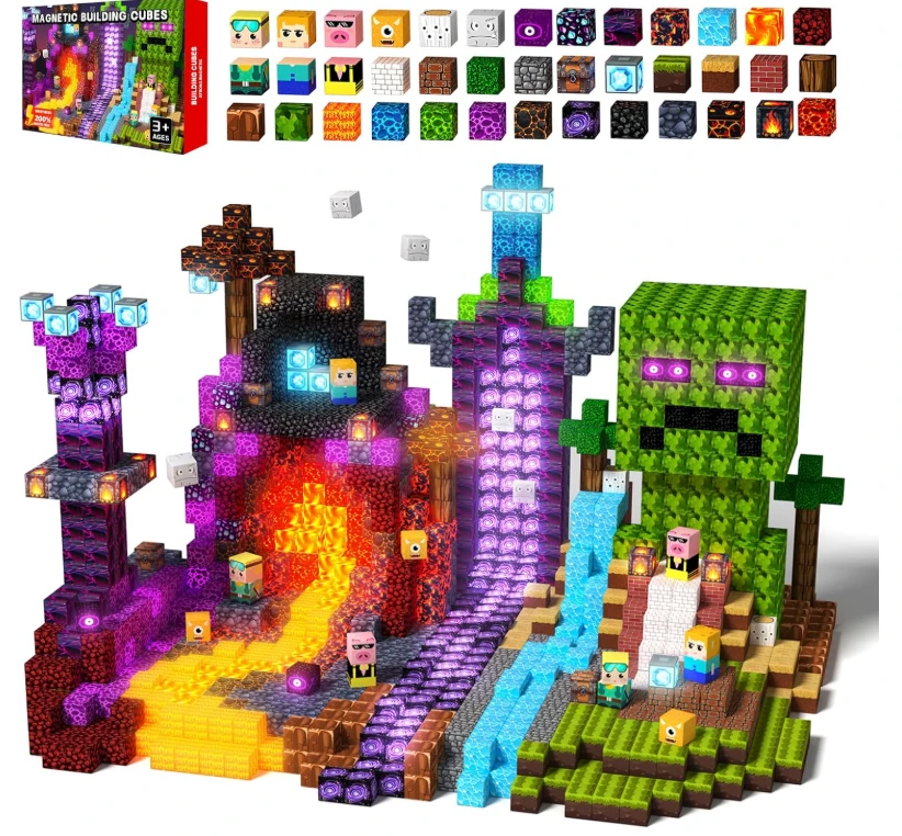 200 PCS Magnetic Building Blocks with Light Up Cubes