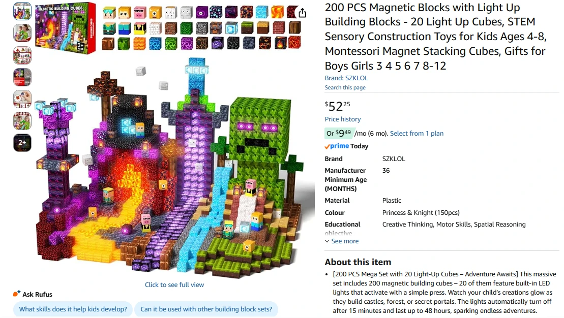 200 PCS Magnetic Building Blocks with Light Up Cubes - photo 2