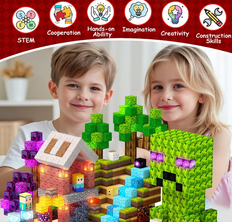 200 PCS Magnetic Building Blocks with Light Up Cubes - photo 3