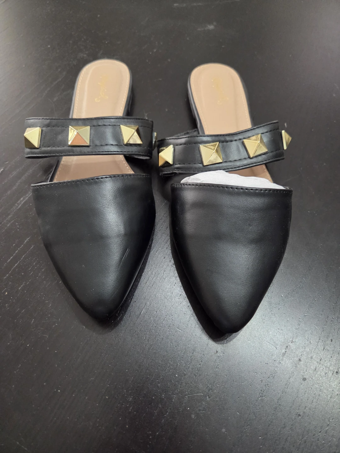 Black Studded Pointed Toe Mule Flats size 8