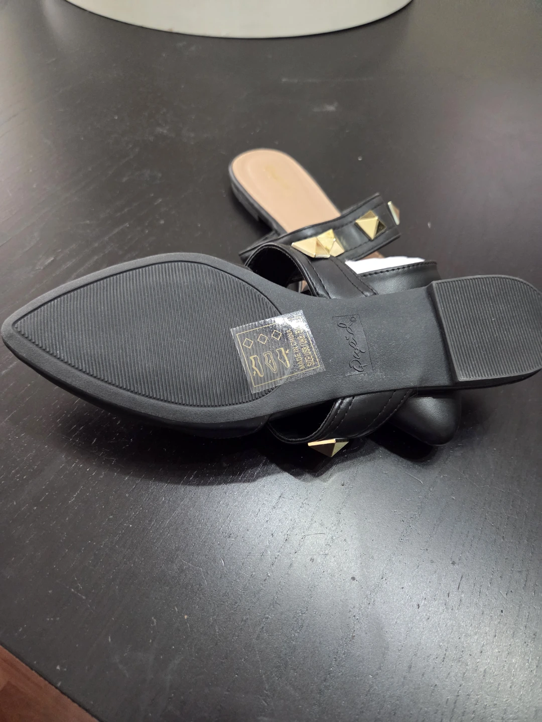 Black Studded Pointed Toe Mule Flats size 8 - photo 2