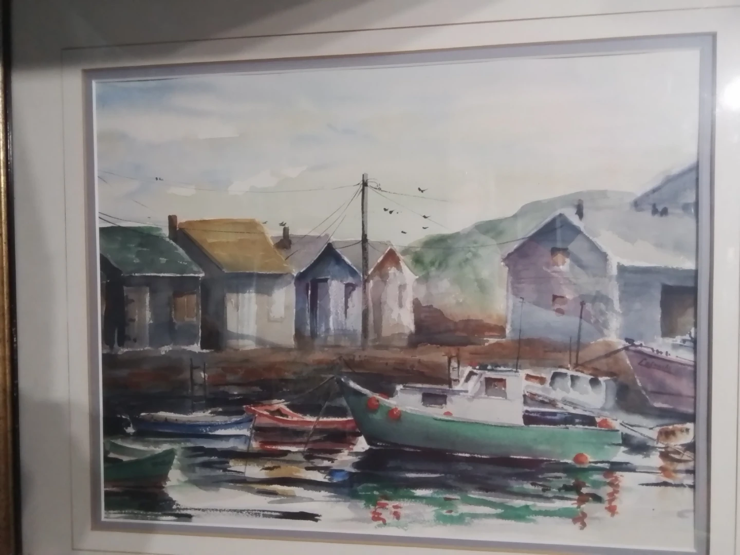Framed Watercolour Painting of Boats in Harbour by Cafnaski. - photo 2