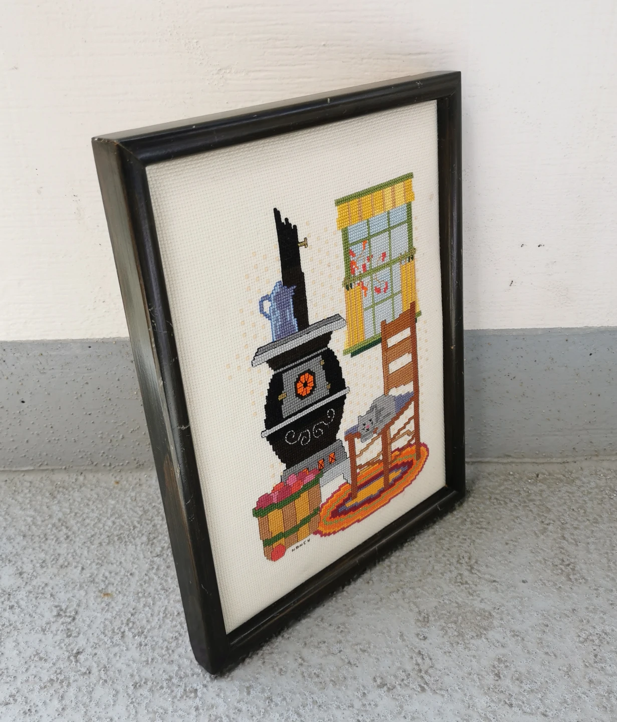 Vintage Cross Stitch Cat Cottage Scene - photo 5