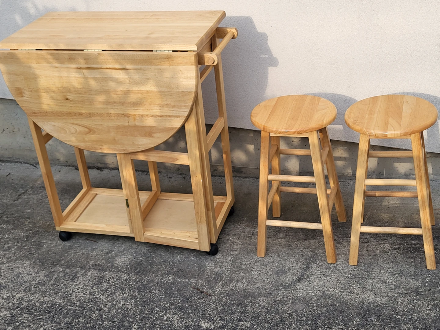 Wooden Drop Leaf Kitchen Island/Table/Cart with Stools