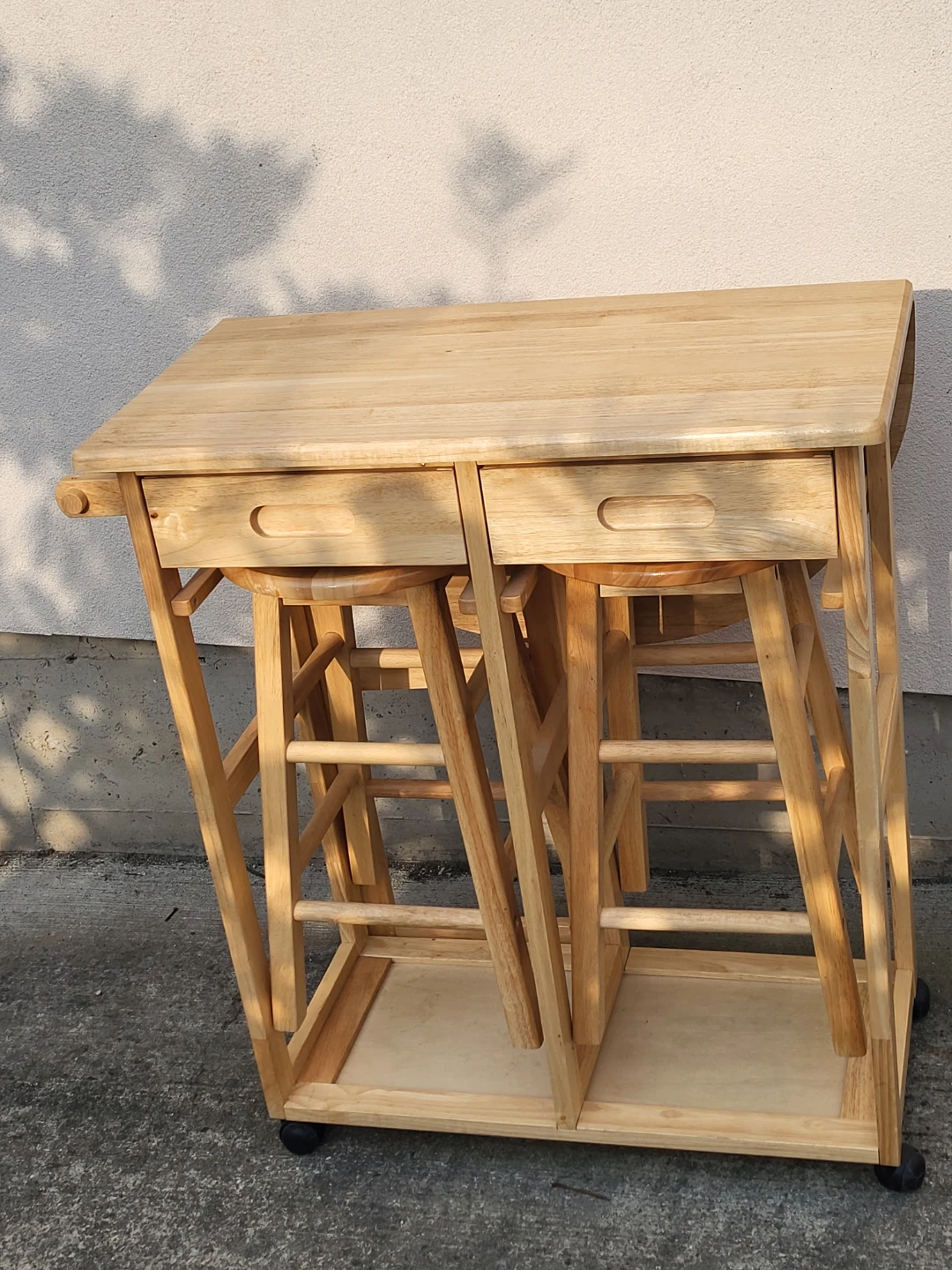 Wooden Drop Leaf Kitchen Island/Table/Cart with Stools - photo 3