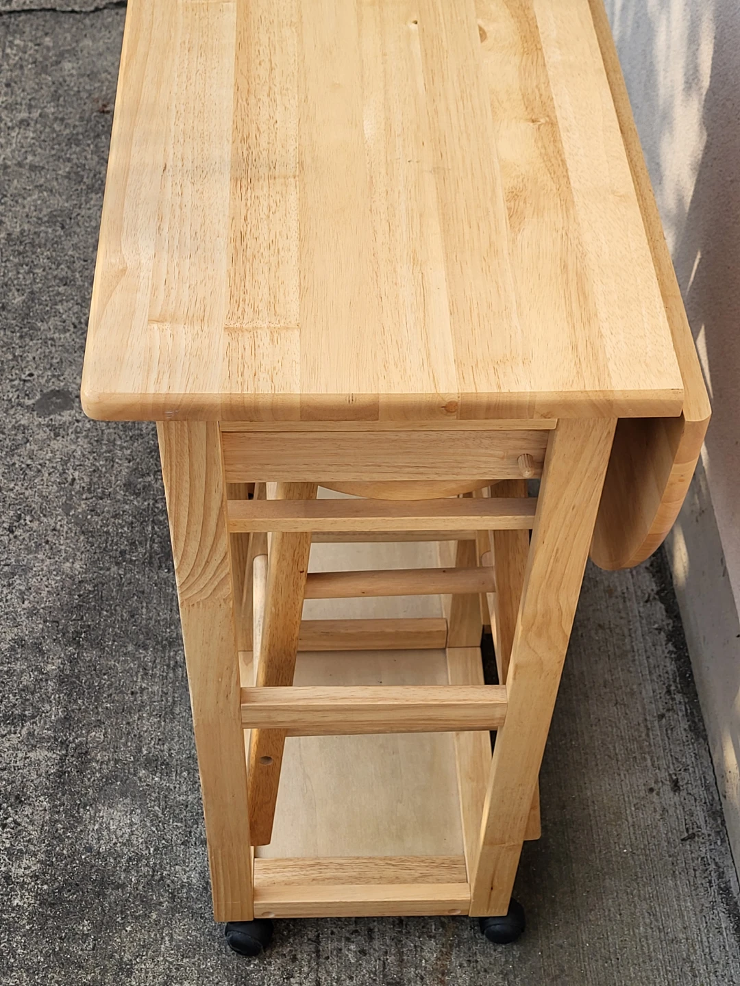 Wooden Drop Leaf Kitchen Island/Table/Cart with Stools - photo 4