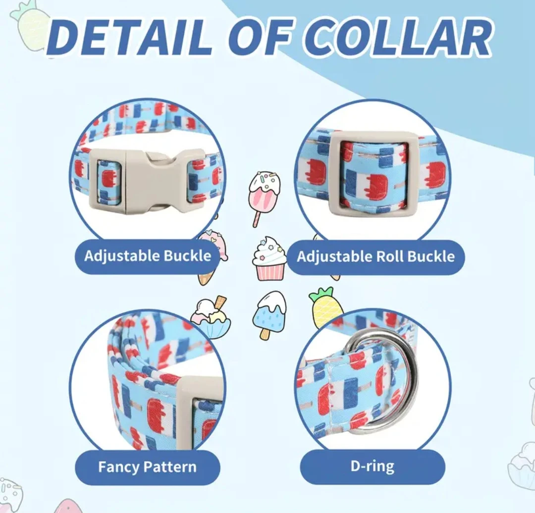 Adjustable Dog Collar - Ice Cream Pattern - Size M - photo 2