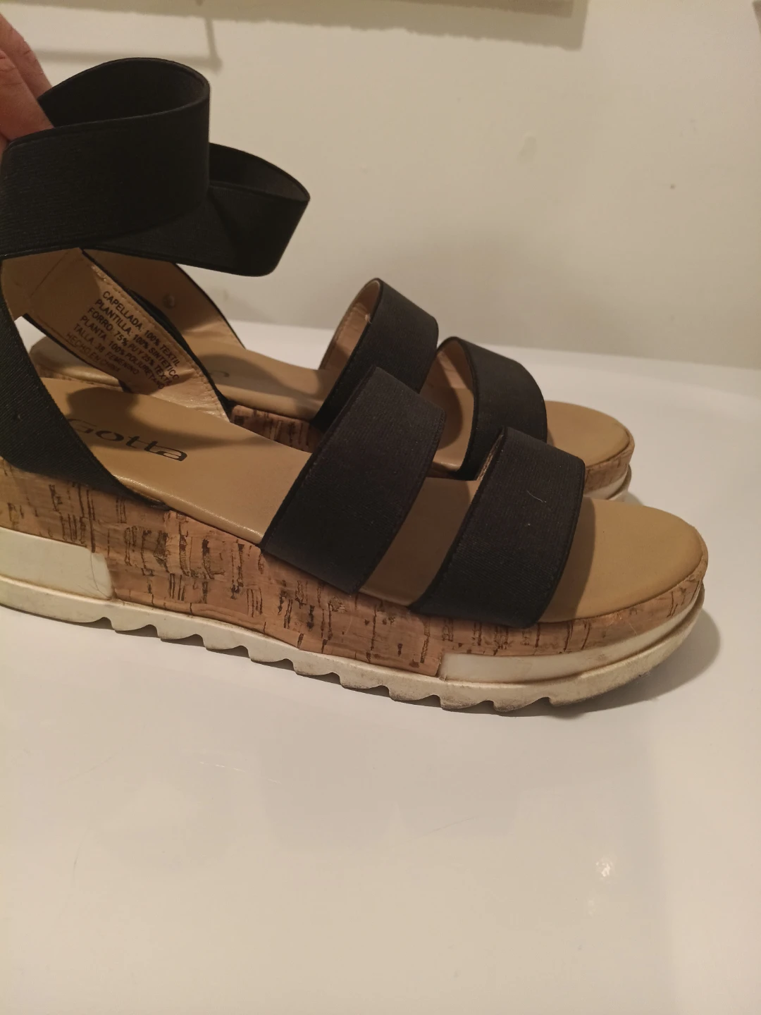Bottega Black Elastic Strap Wedge Sandals