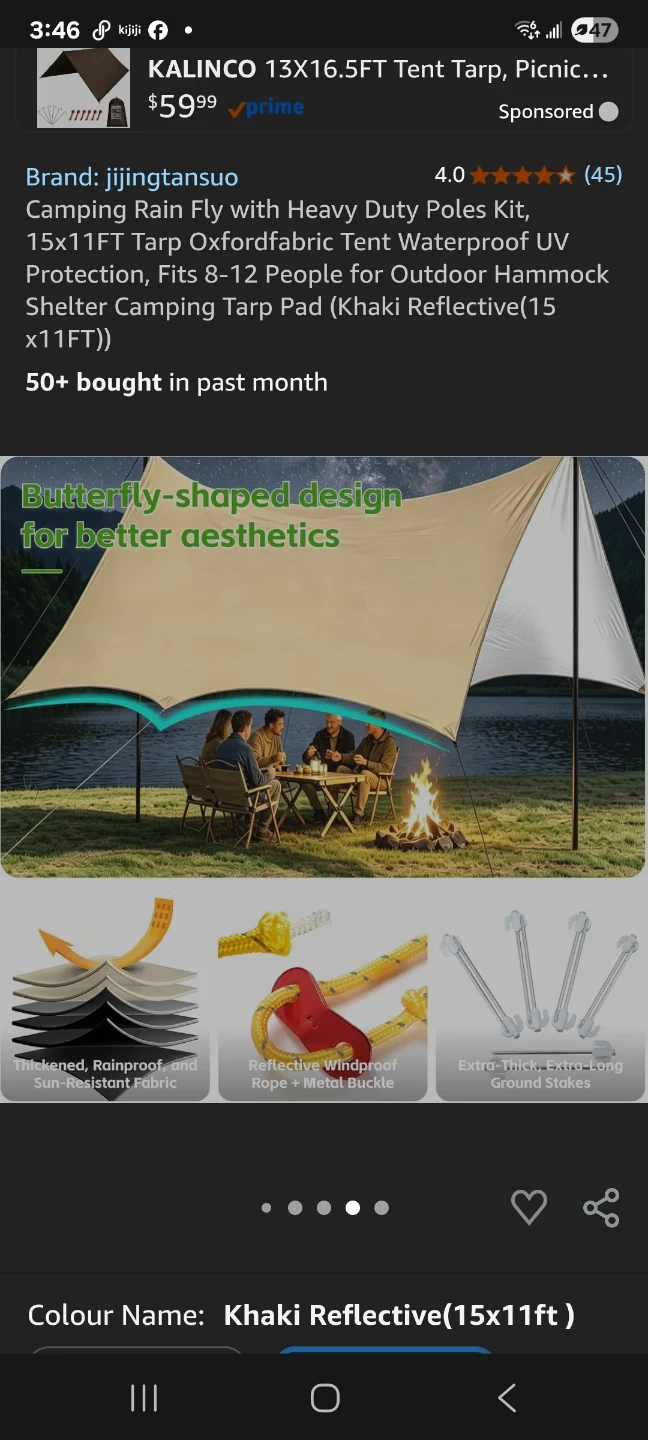 Camping Rain Fly with Heavy Duty Poles Kit, 11x11FT brand new - photo 5