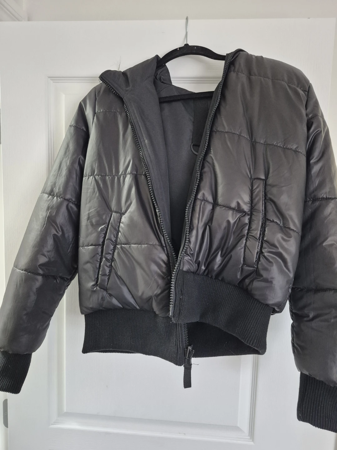 Black Puffer Bomber Jacket with Fur Hood - photo 2