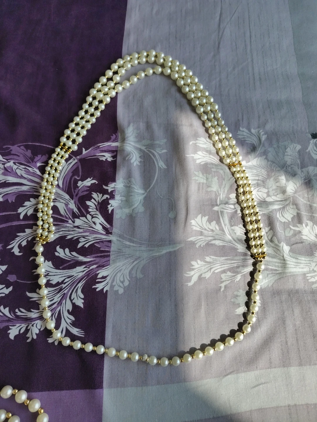 Three Strand Faux Pearl Necklace with Gold plated Accents