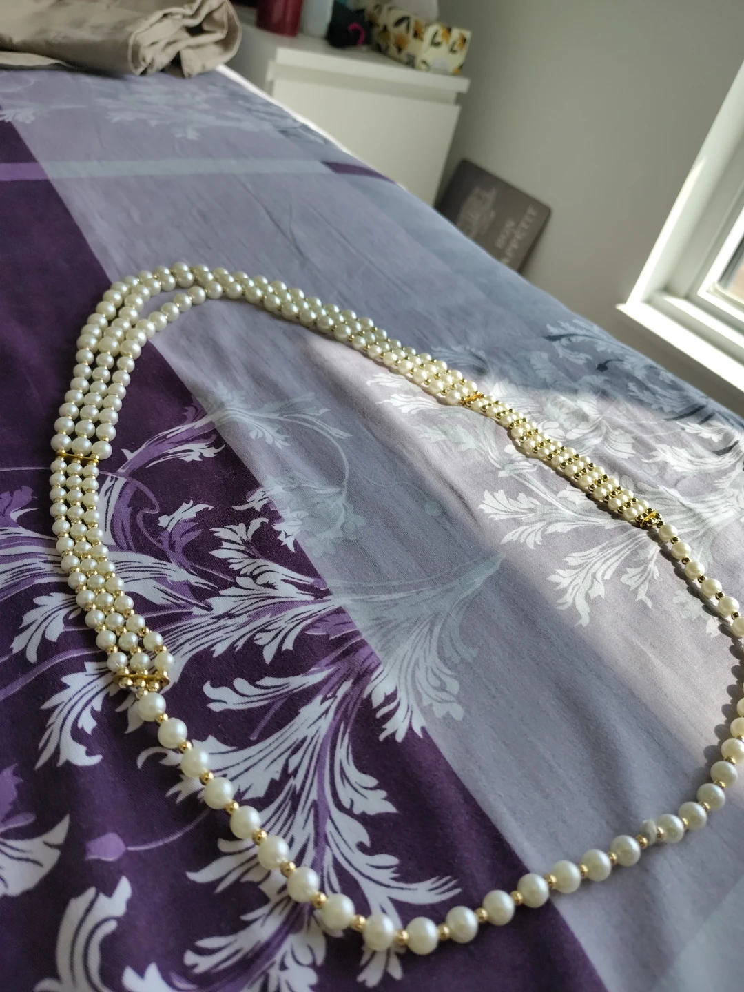 Three Strand Faux Pearl Necklace with Gold plated Accents - photo 3