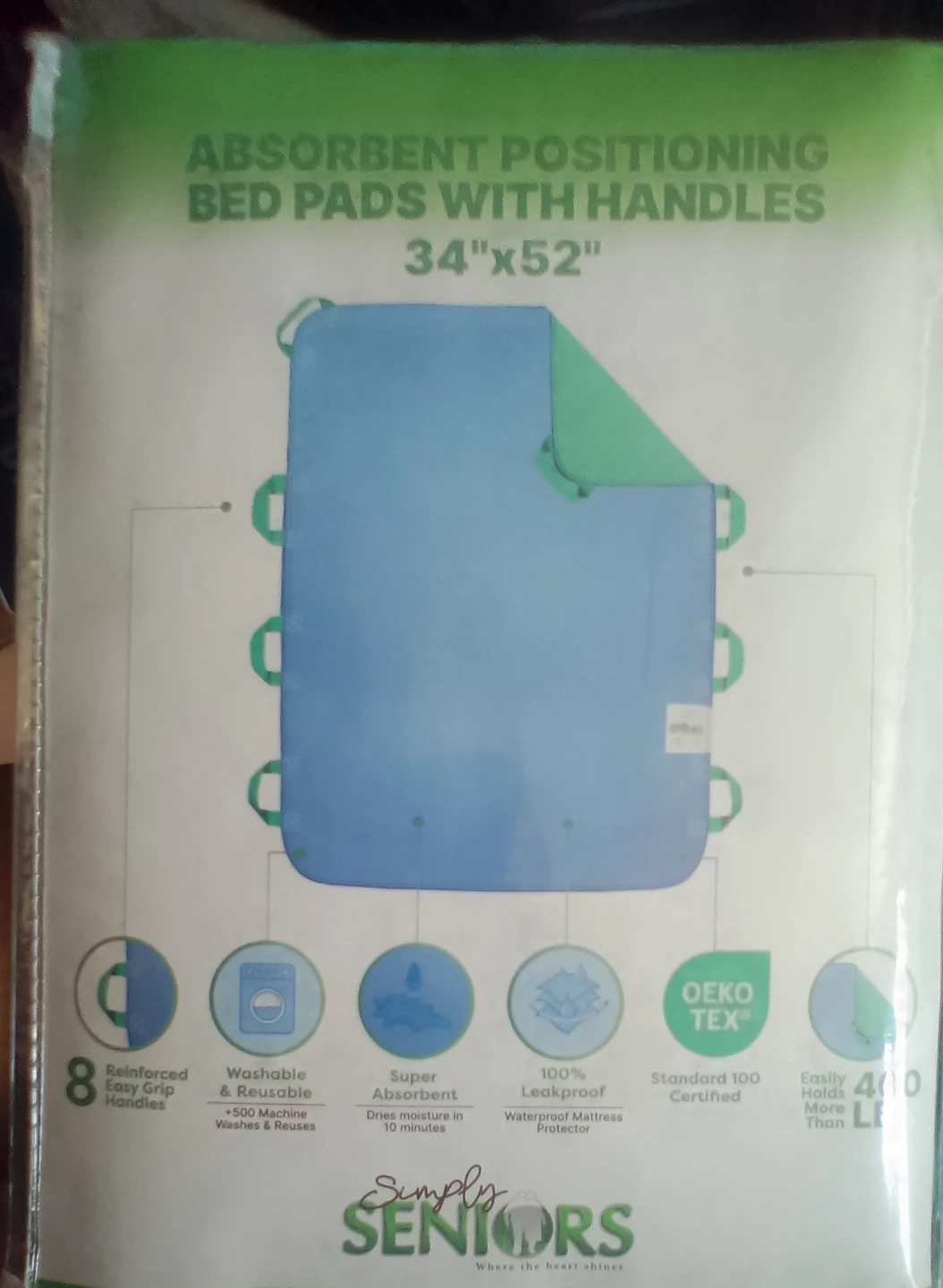 Simply Seniors Absorbent Positioning Bed Pad with Handles