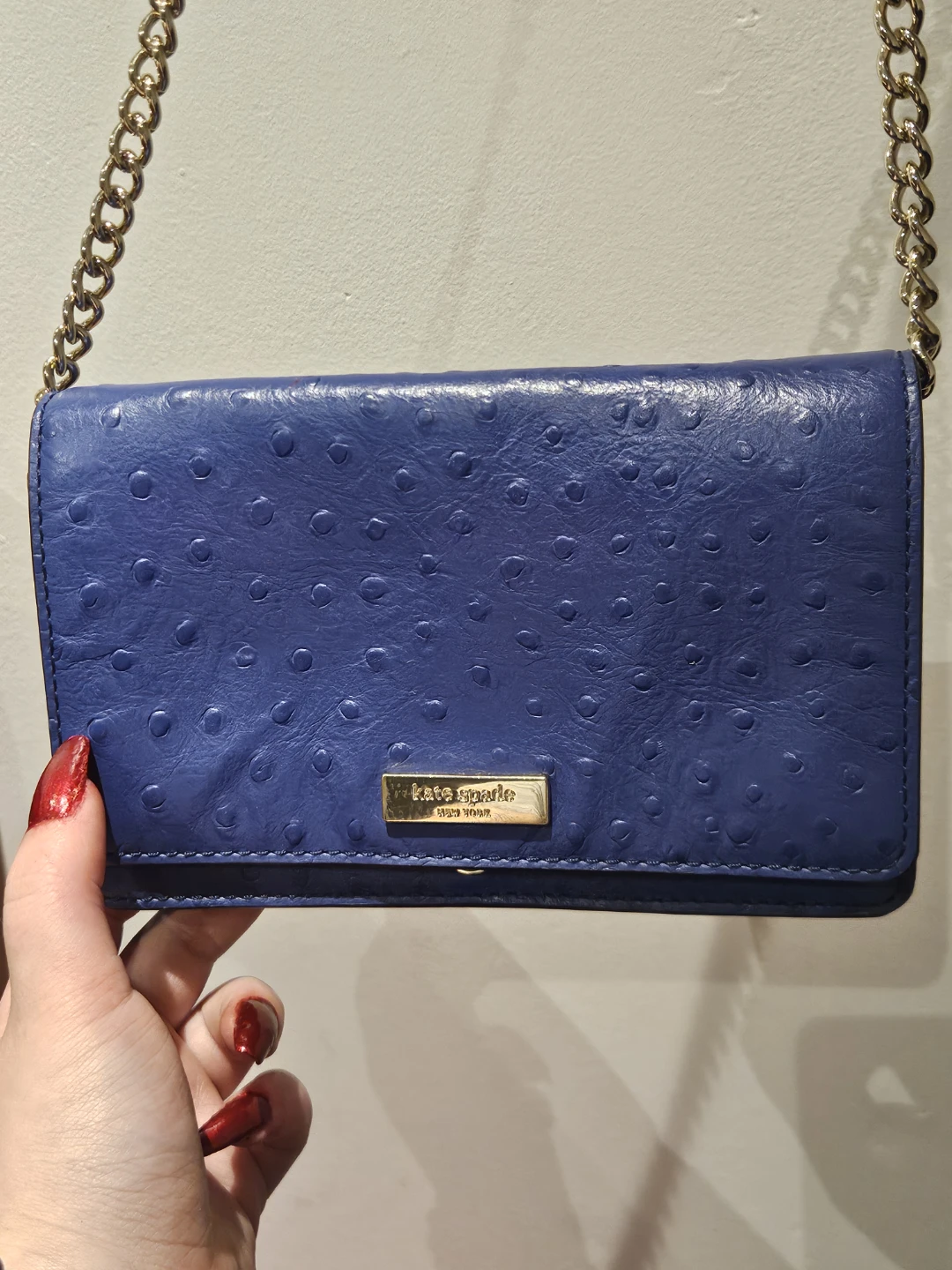 Kate Spade Blue Ostrich Embossed Leather Wallet Crossbody Bag