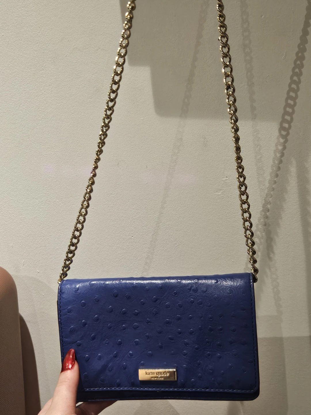 Kate Spade Blue Ostrich Embossed Leather Wallet Crossbody Bag - photo 4