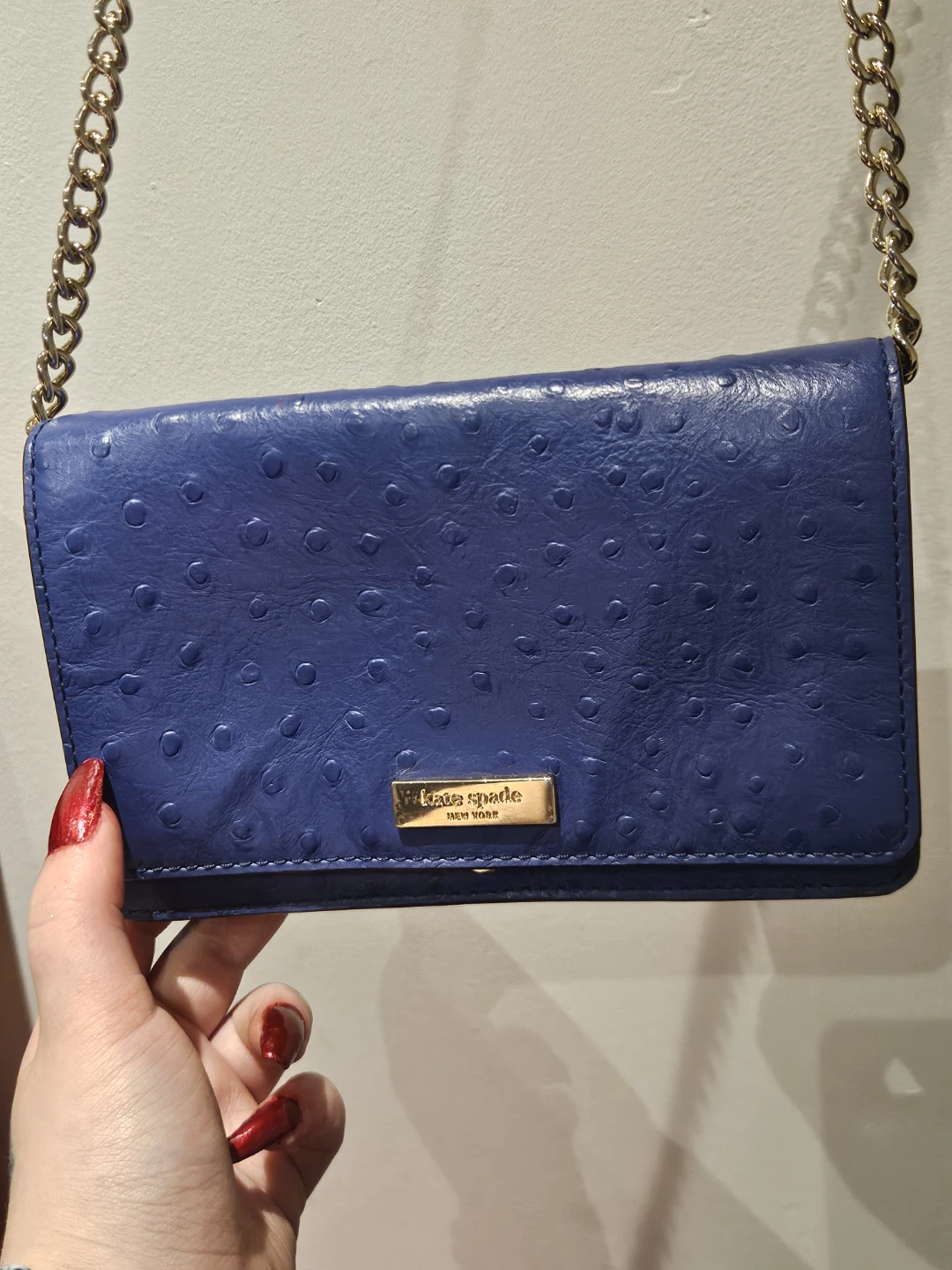 Kate Spade Blue Ostrich Embossed Leather Wallet Crossbody Bag - photo 2