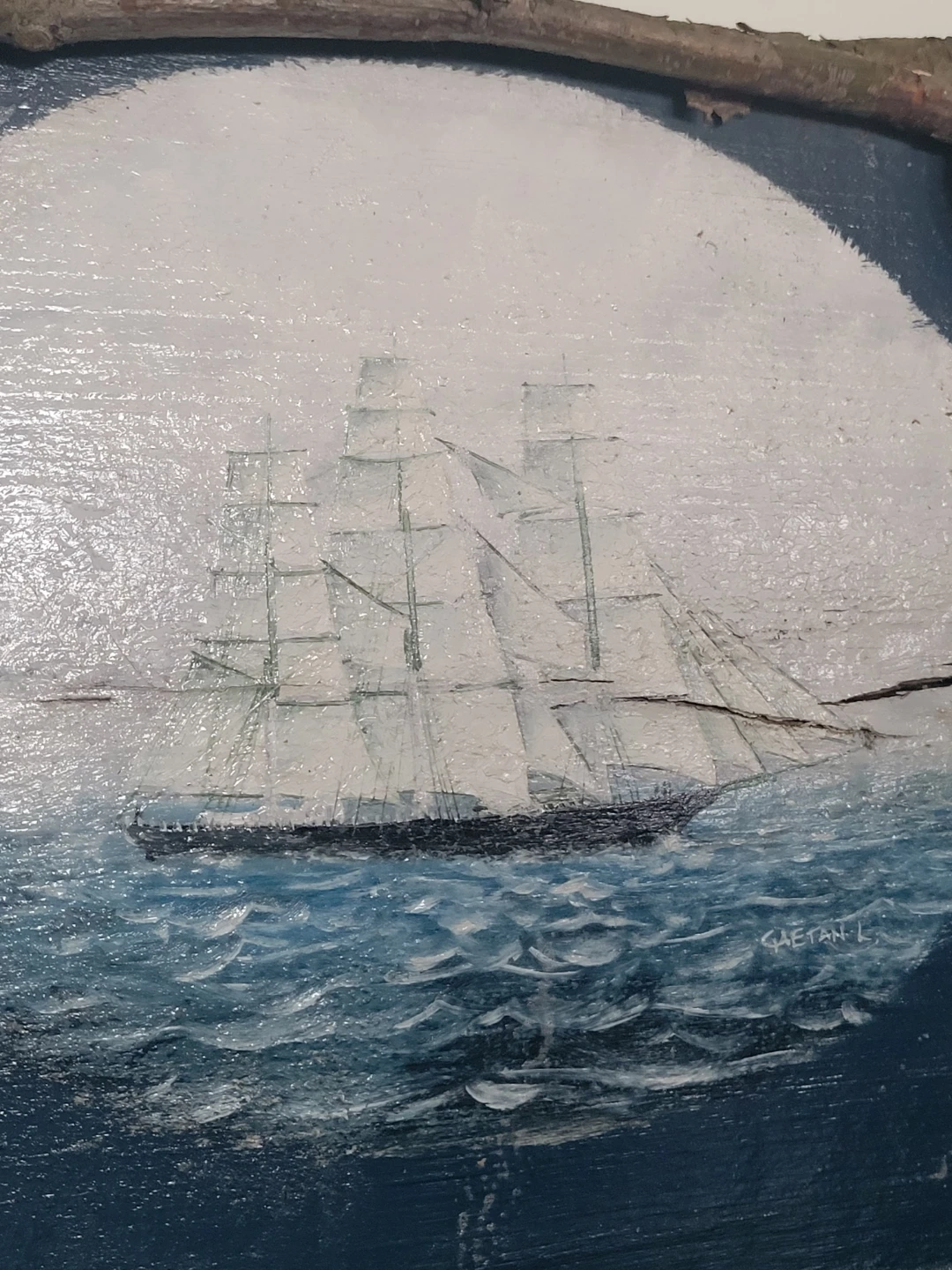 Original Painting on Rustic Coastal Wood Entryway Table. Desk. - photo 4
