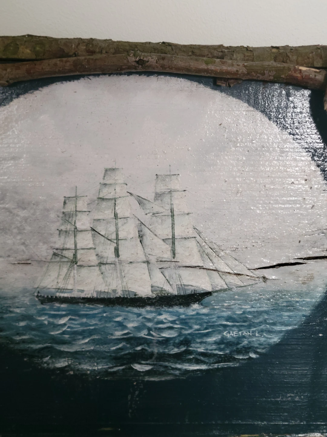 Original Painting on Rustic Coastal Wood Entryway Table. Desk. - photo 5