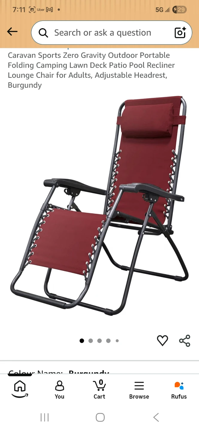 Caravan Sports Zero Gravity Recliner Chair - Burgundy