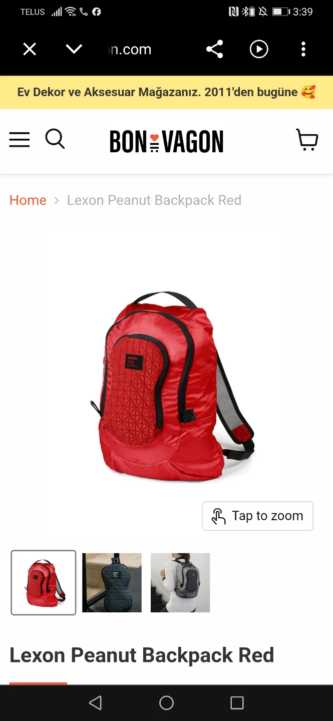Lexon Peanut Foldable Backpack Red