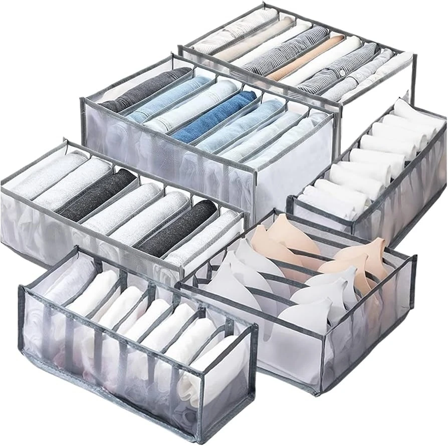 Set of 6 Grey Fabric Drawer Organizers