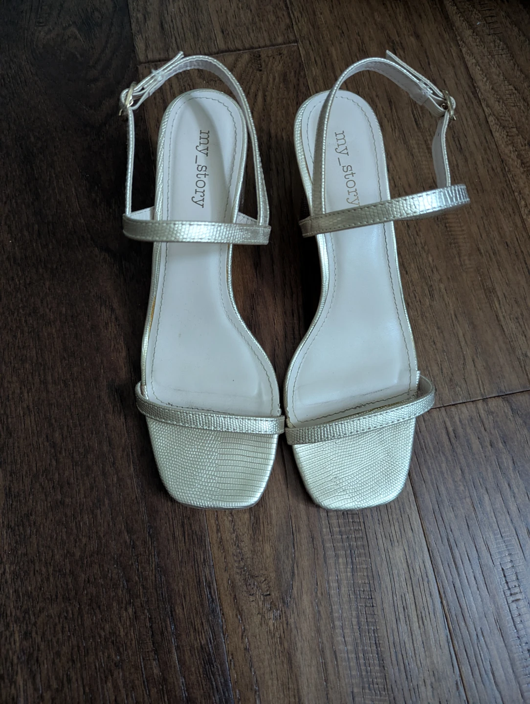 Gold MY STORY Heeled Sandals Size 8 Women's