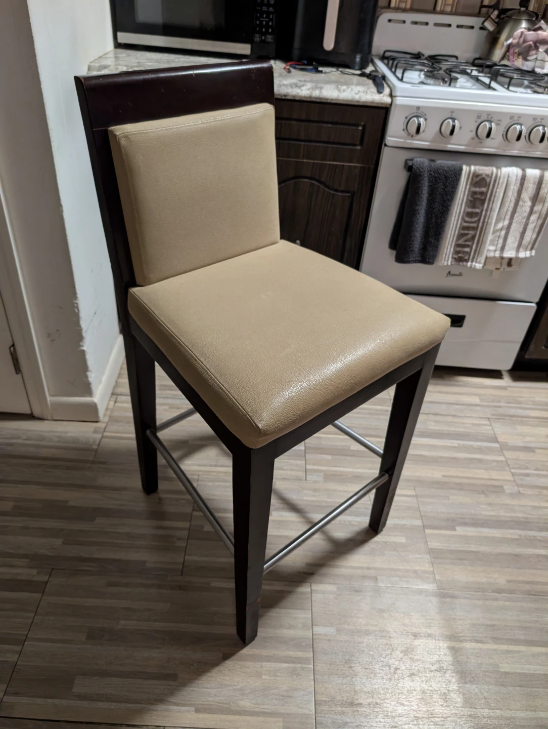 Three Wooden Bar Stool with Faux Leather Seat