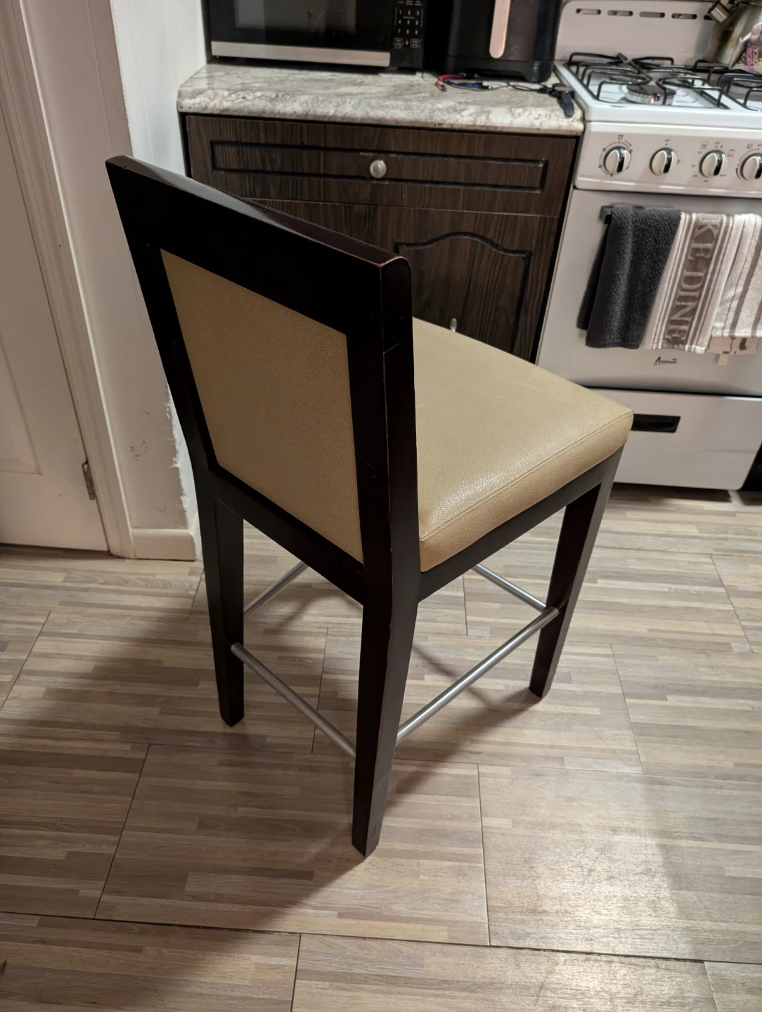Three Wooden Bar Stool with Faux Leather Seat - photo 2