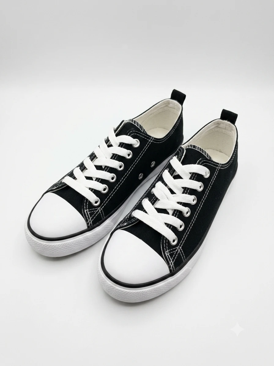 Kids Black & White Canvas Low-Top Sneakers Lace-Up. - photo 2