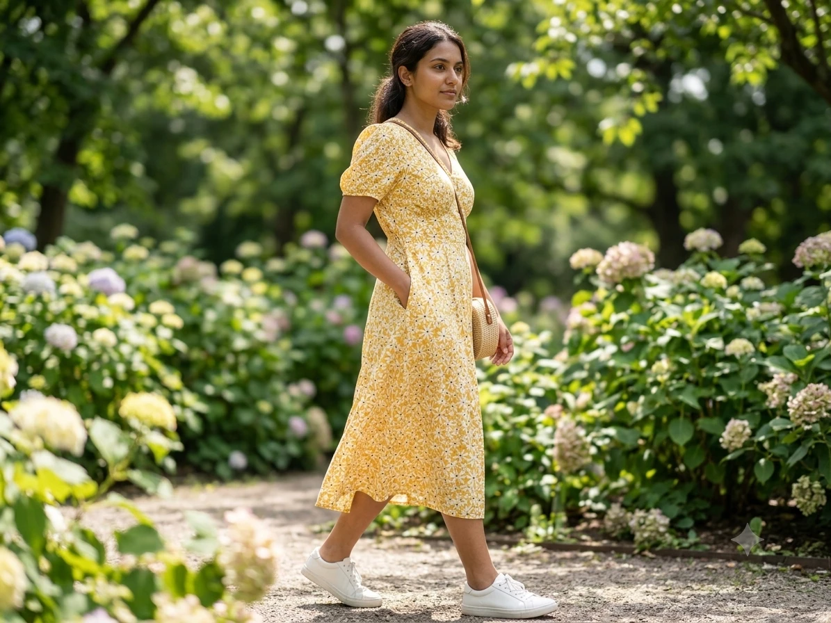 UNIQLO Yellow Floral Print Midi Dress - photo 2