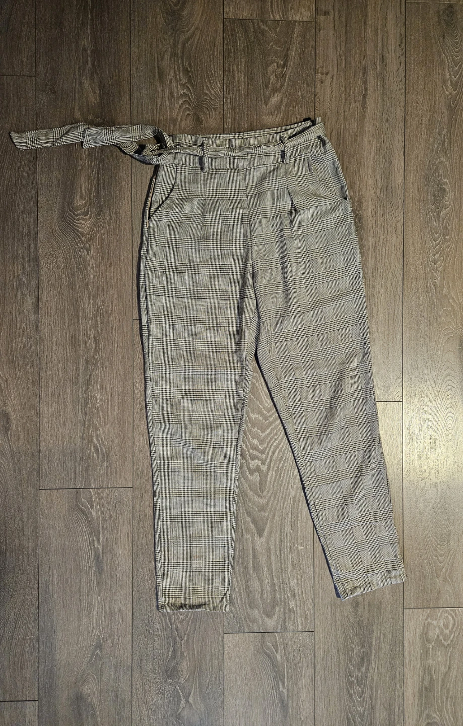 Plaid High-Waisted Belted Trousers