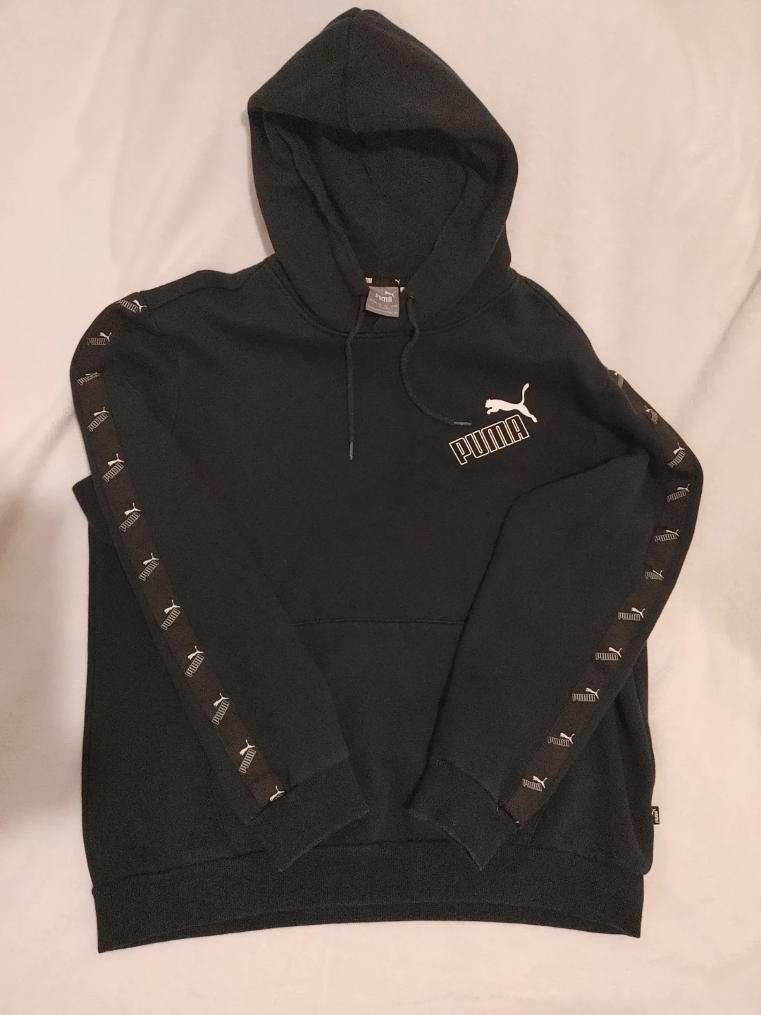 Puma Black Hoodie with Logo Stripe