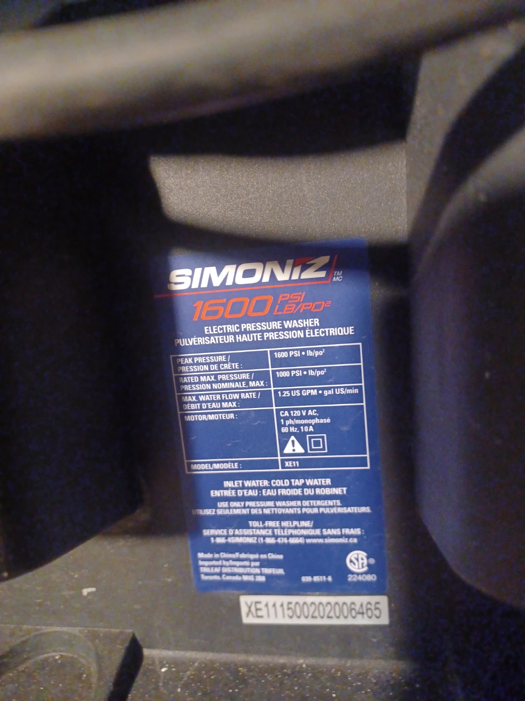 SIMONIZ 1600 PSI Electric Pressure Washer - photo 2