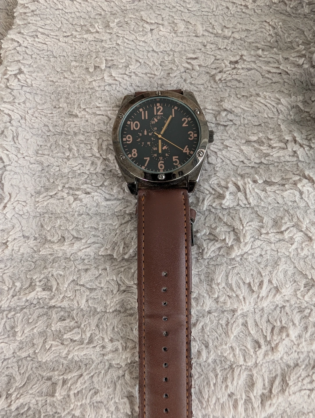Men's Analog Watch with Brown Leather Strap