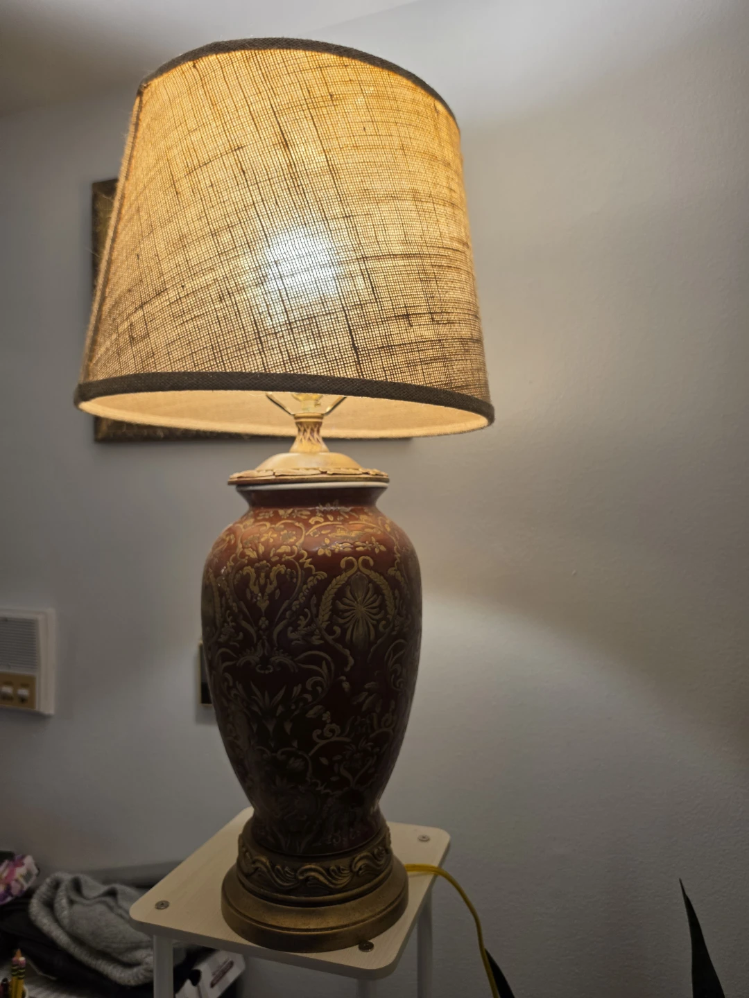 Decorative Table Lamp with Burgundy and Gold Base