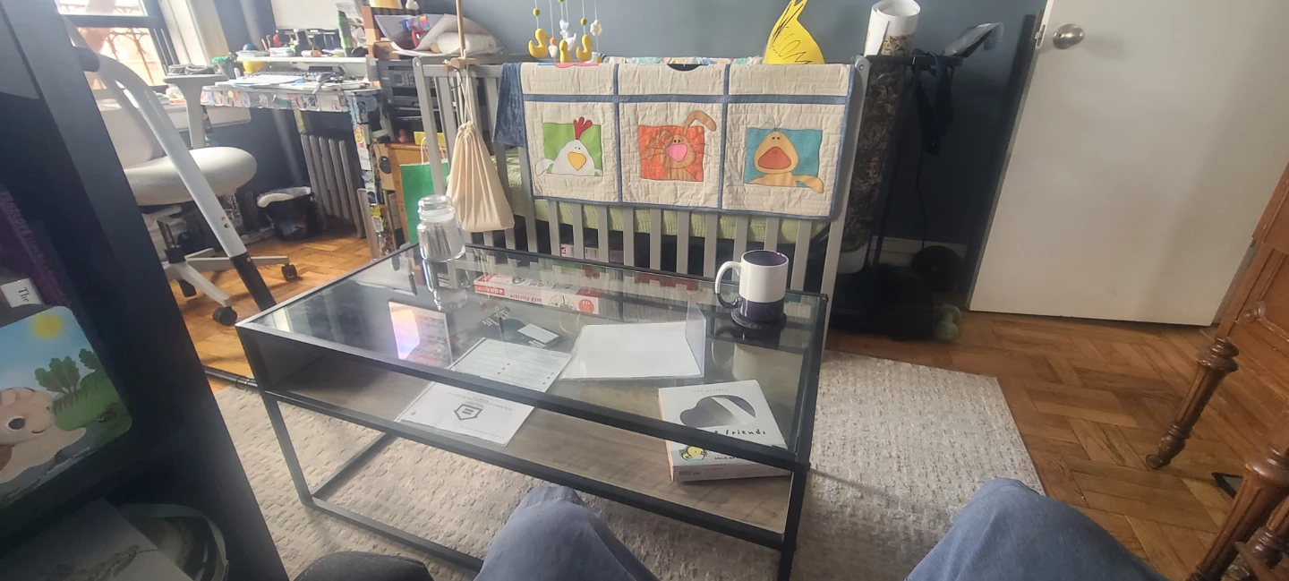 Glass Top Coffee Table with Wood Accent