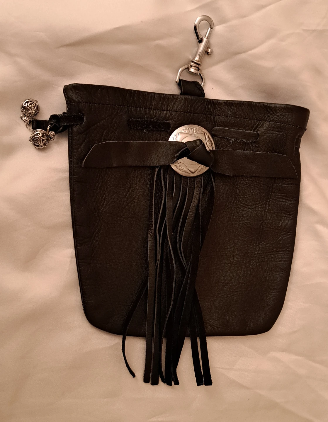 Leather Pouch with Tassel and Coin Detail