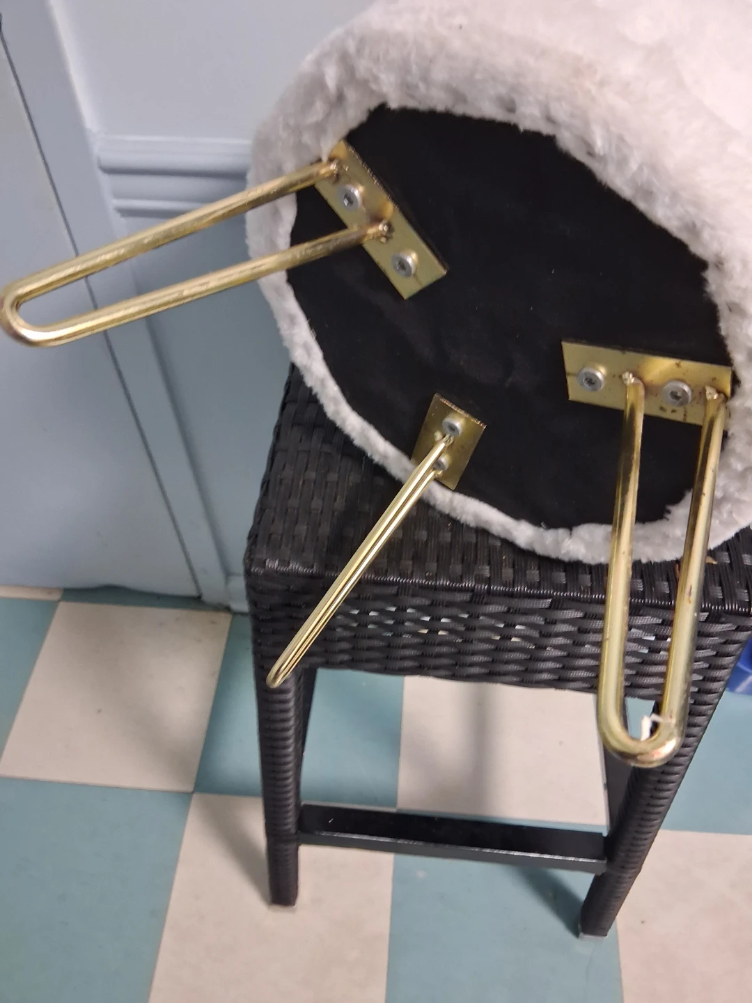 White Fluffy Ottoman Stool with Gold Legs - photo 3