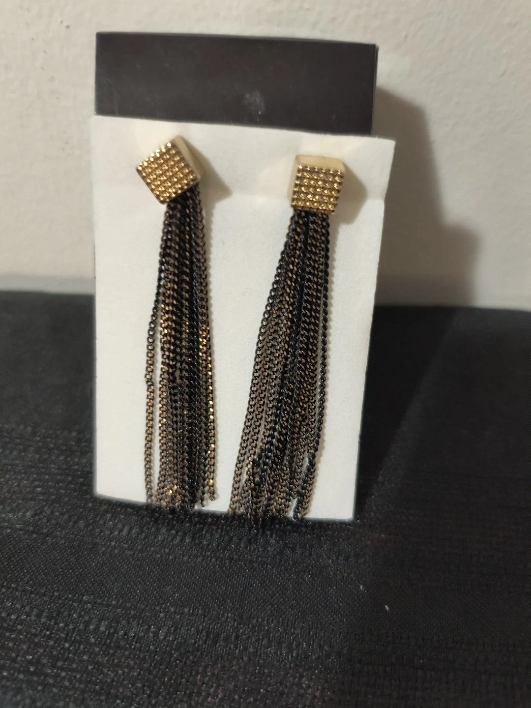 Gold and Black Tassel Drop Earrings