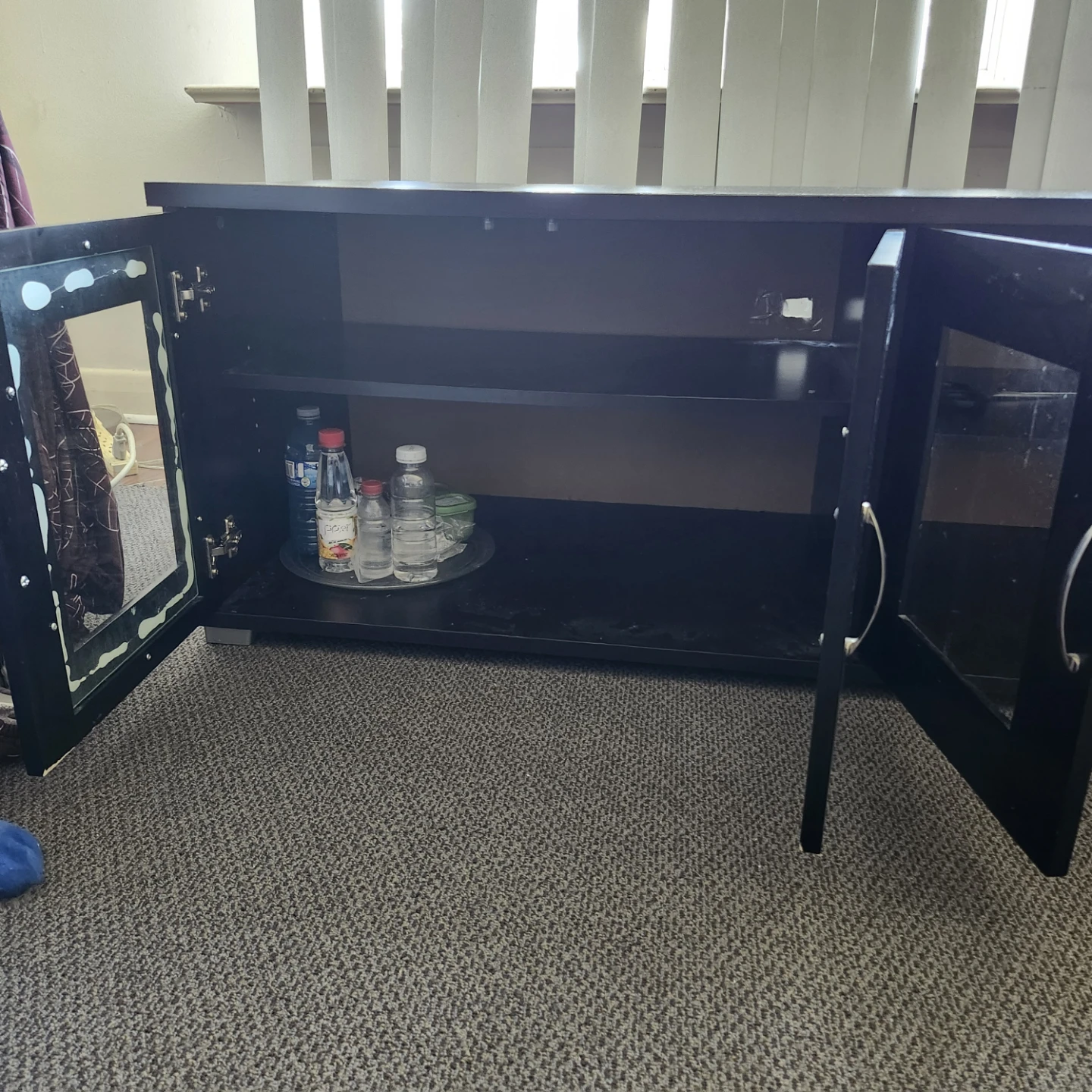 black four-door glass-front TV stand or media console - photo 4