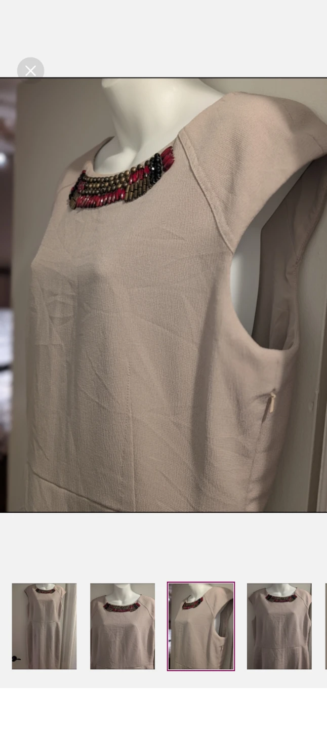 Women's Jones New York Beige Dress with Embellished Neckline. - photo 3