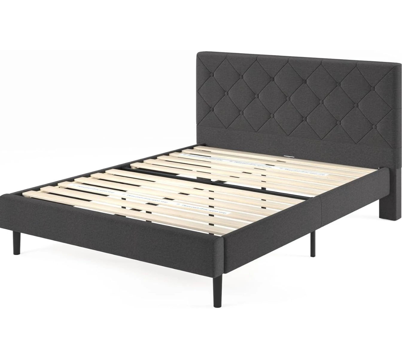 Dark Grey Upholstered Bed Frame with Tufted Headboard - photo 2