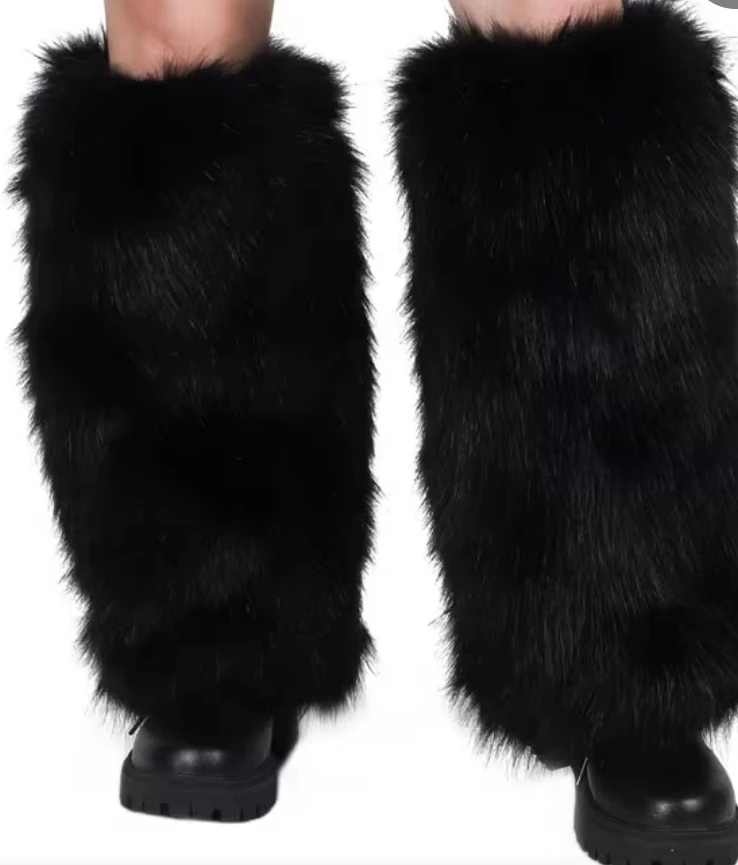 Black Faux Fur Leg Warmers